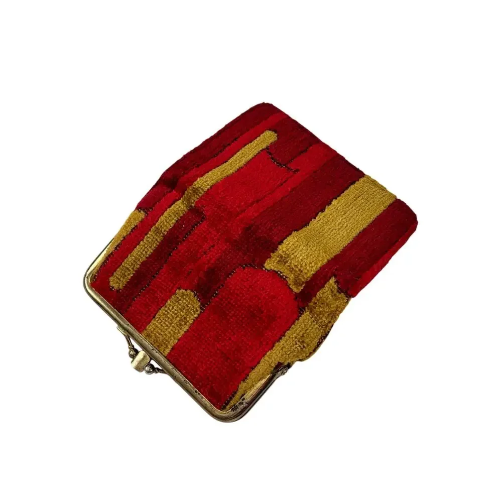 Vintage 1970s Chenille Folded Wallet Red Yellow
